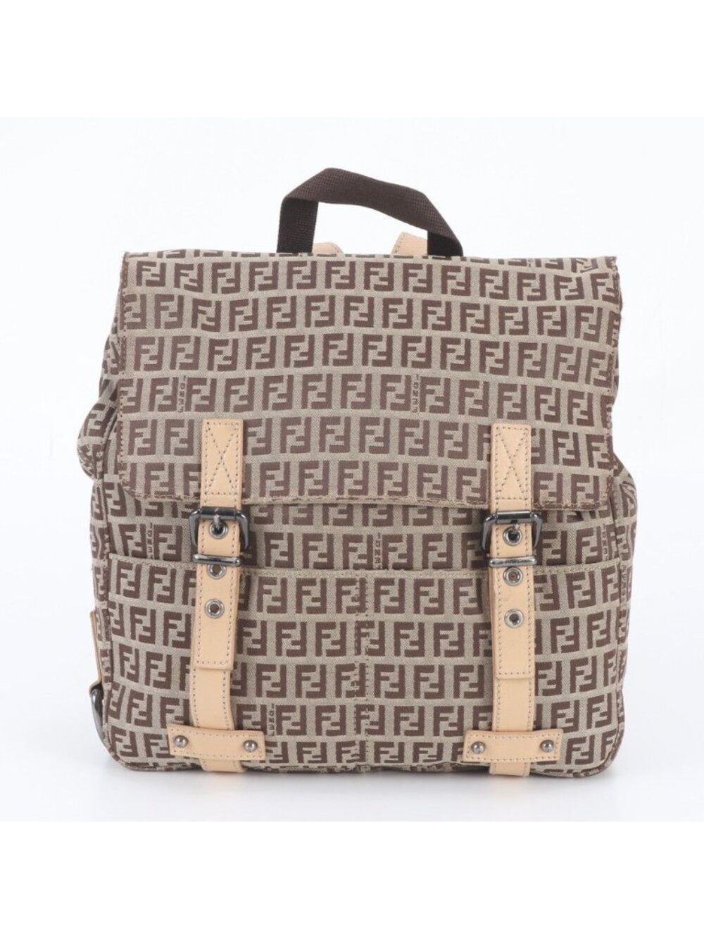 Fendi Zucchino Leather Canvas Backpack Shoulder Bag